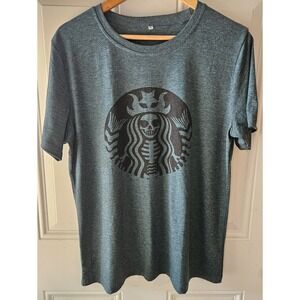 Halloween Skeleton Siren Graphic T-Shirt‎ Adult XL Gray Stretch Short Sleeve Tee